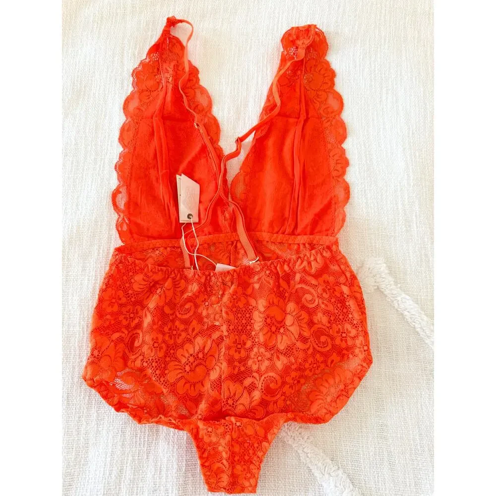 We are HAH | NWT Comin' in HAHt Lace Bodysuit Burnt Orange | Sz XS